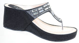  Crystal Bling Mesh Vegan Suede Wedge Flip Flop Sandal Black