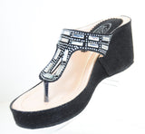  Crystal Bling Mesh Vegan Suede Wedge Flip Flop Sandal Black