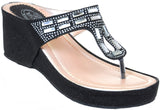  Crystal Bling Mesh Vegan Suede Wedge Flip Flop Sandal Black