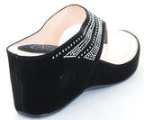  Sequin Jeweled Vegan Suede Wedge Flip Flop Sandal Black