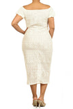  Cream Ivory Crochet Knit Off Shoulder Plus Size Bodycon Midi Dress U.S.A