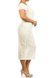  Cream Ivory Crochet Knit Off Shoulder Plus Size Bodycon Midi Dress U.S.A