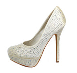 Champagne Satin Rhinestone Formal Platform Pump Stiletto Heels