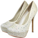 Champagne Satin Rhinestone Formal Platform Pump Stiletto Heels