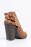  Whiskey Tan Strappy Buckle Vegan Faux Leather Ankle Women's Boots 