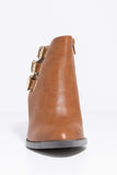  Whiskey Tan Strappy Buckle Vegan Faux Leather Ankle Women's Boots 