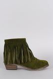 Olive Green Fringe Round Toe Cowgirl Vegan Suede Ankle Women's Boots