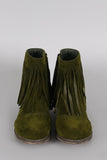 Olive Green Fringe Round Toe Cowgirl Vegan Suede Ankle Women's Boots