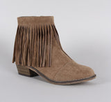 Fringe Round Toe Cowgirl Vegan Suede Ankle Women's Boots