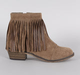 Fringe Round Toe Cowgirl Vegan Suede Ankle Women's Boots