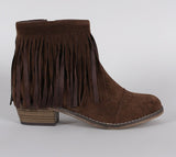 Fringe Round Toe Cowgirl Vegan Suede Ankle Women's Boots