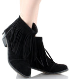 Fringe Round Toe Cowgirl Vegan Suede Ankle Women's Boots