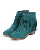 Teal Fringe Round Toe Cowgirl Vegan Suede Ankle Women's Boots