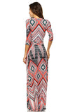 Tribal Aztec Chevron Design 3/4 Sleeves Maxi Dress USA 