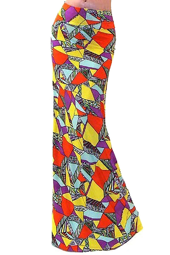  Multi Colored Geometric Funky Womens Maxi Skirt U.S.A