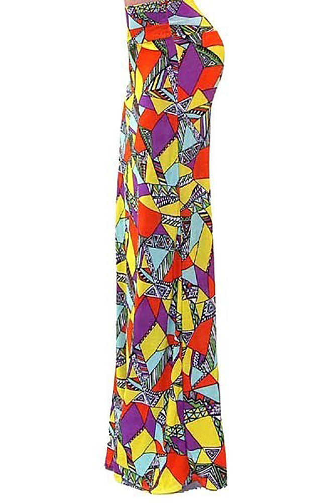  Multi Colored Geometric Funky Womens Maxi Skirt U.S.A