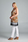 Brown Leopard Crochet Mesh Trim Plus Size Dress Top U.S.A