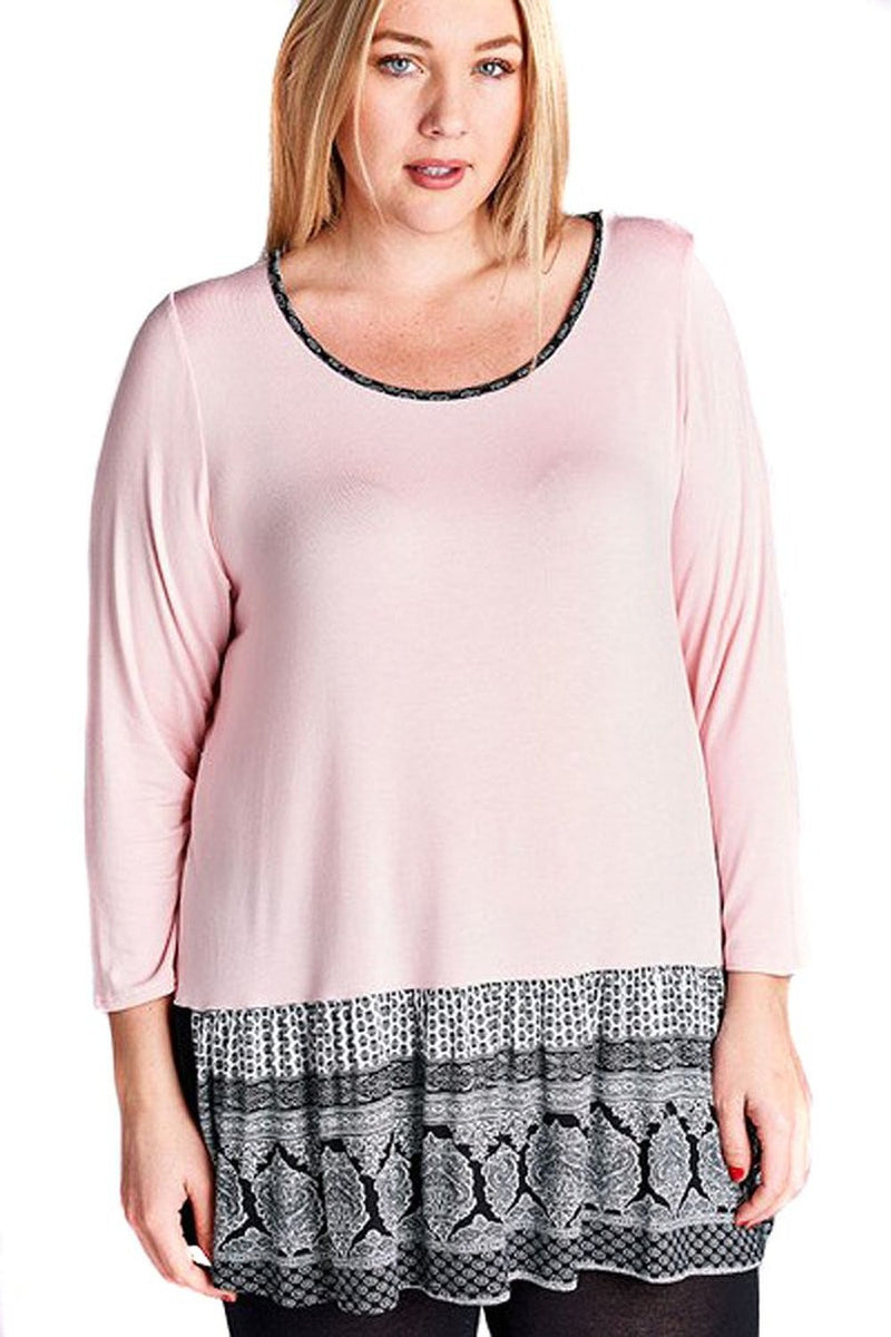  Emerald Plus Size Long Sleeve Printed Hemline Fashion Top U.S.A 