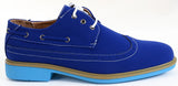 Men's Wing-tip Vegan Suede Rockabilly Casual Dress Blue Oxford Shoes