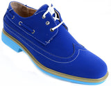 Men's Wing-tip Vegan Suede Rockabilly Casual Dress Blue Oxford Shoes