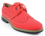 Men's Wing-tip Vegan Suede Rockabilly Casual Dress Red Oxford Shoes