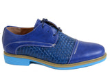 Men's Blue Woven Cap Toe Casual Dress Oxford Shoes