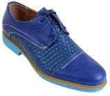 Men's Blue Woven Cap Toe Casual Dress Oxford Shoes