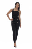 Womens Solid Button Detailed Fitted Nautical Jumpsuit Romper