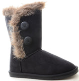 Elegant-1 Furry Button Flat Stitched Vegan Suede Women's Warm Bootie