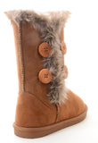 Elegant-1 Furry Button Flat Stitched Vegan Suede Women's Warm Bootie