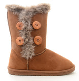 Elegant-1 Furry Button Flat Stitched Vegan Suede Women's Warm Bootie