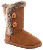 Elegant-1 Furry Button Flat Stitched Vegan Suede Women's Warm Bootie