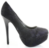  Lace Overlay Glitter Almond Toe Stiletto Platform Pump Black