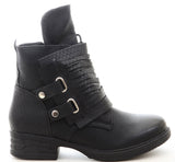 Fold Over Flap Buckled Strappy Biker Moto Bootie Women's