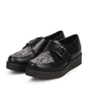 Leatherette Almond Toe Monk Strap Tweed Flatform Creeper Oxford