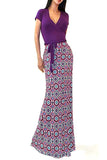 Purple Two Tone Short Sleeve V-Neck Abstract Maxi Dress