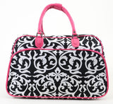  Pink Black Damask Vegan Leather Pink Trim Duffle Travel Luggage Bag