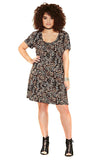 Plus Size Tribal Print Short Sleeve Skater Dress 1X