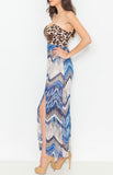  Blue Sweetheart Animal Print Double Layer Maxi Dress U.S.A