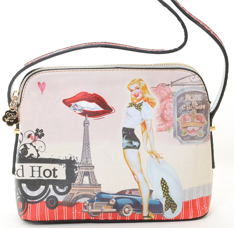 Red Hot Eiffel Tower Pin-up Girl Vegan Leather Crossbody Purse