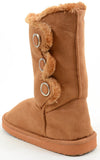  Furry Button Flat Black Tan or Brown Vegan Suede Women's Warm Slipper Boots