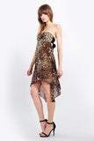  Leopard Chiffon Strapless High Low Womens Sheer Dress