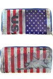 Patriotic American Flag Leatherette Bi-Fold Zipper Fashion Wallet