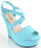  Mint Green Strappy Criss Cross Wedge Platform Sandal