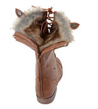 Fur Cuff Military Lace Up Vegan Boot Tan