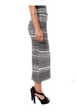 Black White Abstract Striped High Waist Midi Fitted Skirt U.S.A