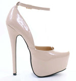 Beige Ankle Strap Stiletto Hidden Platform Pin-up Pump