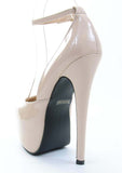 Beige Ankle Strap Stiletto Hidden Platform Pin-up Pump