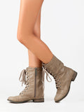 Round Toe Lace Up Military Bootie Combat Boots Women's