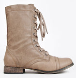 Round Toe Lace Up Military Bootie Combat Boots Women's